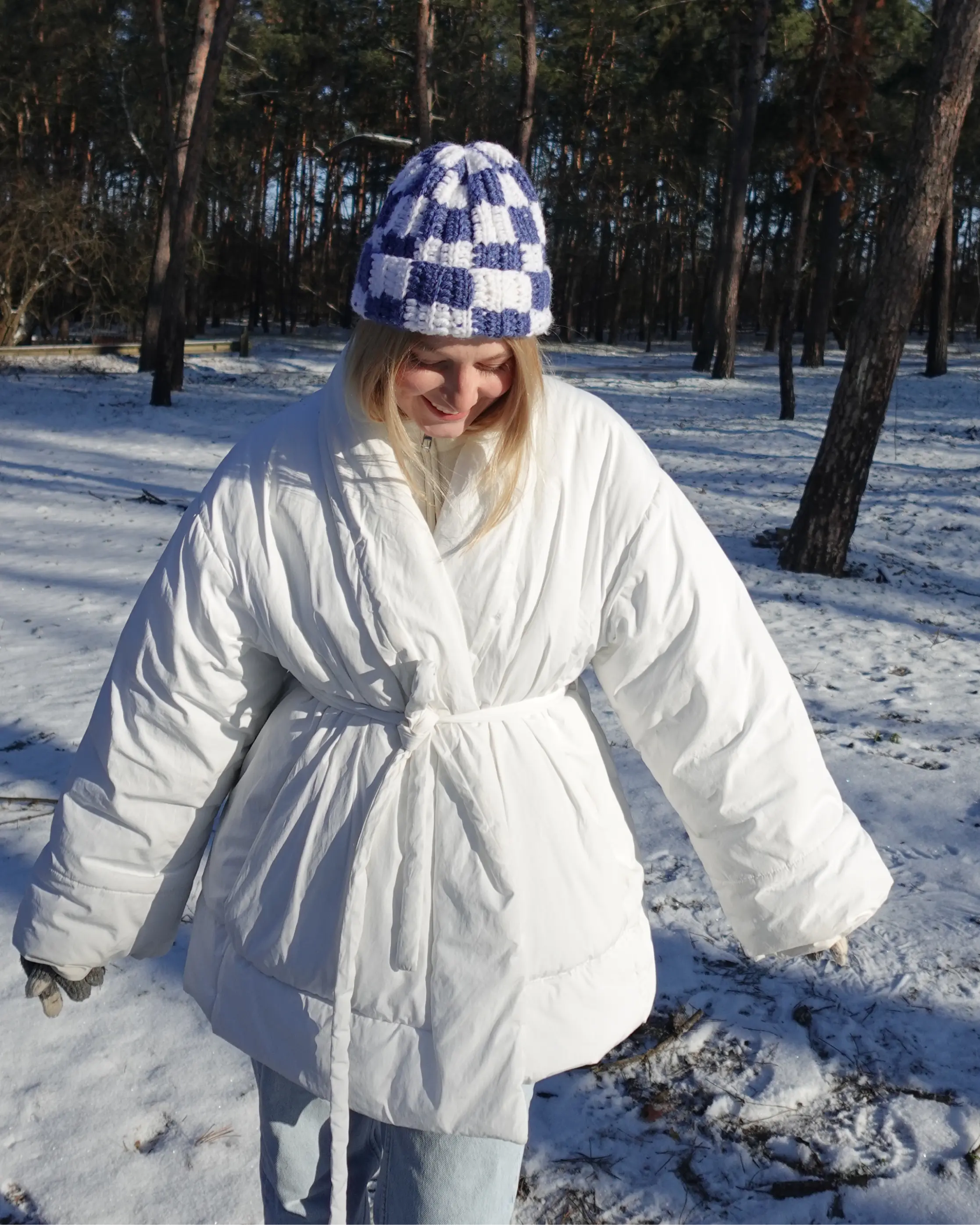 Шапка Шахматка — Джинс — view 2