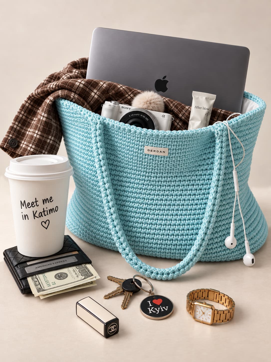 Сумка в'язана велика Tote — Морська піна